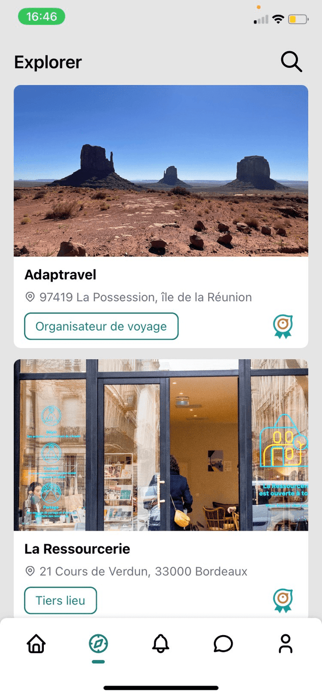 Aperçu de la section Explorer de l'application MobaLink.