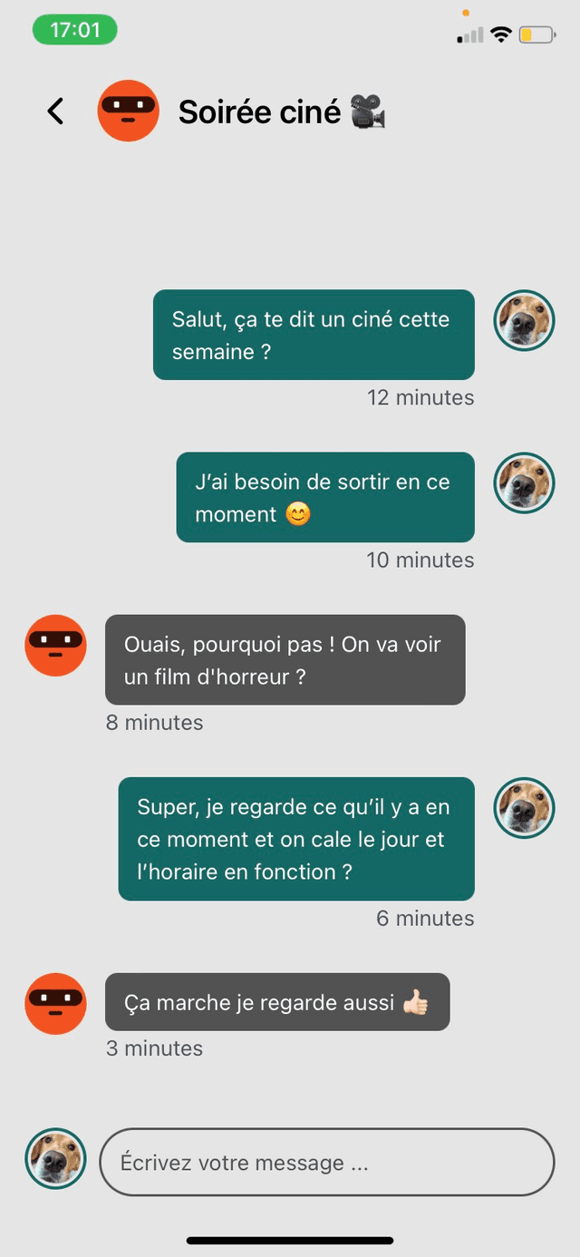 Aperçu de la messagerie de l'application MobaLink.